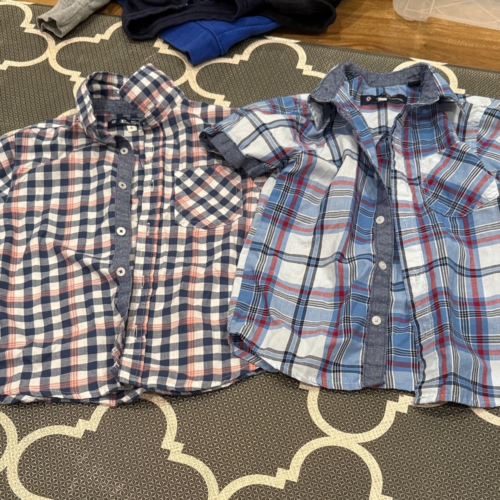 Ben Sherman Kids Plaid Button Down Shirts - Navy and Red